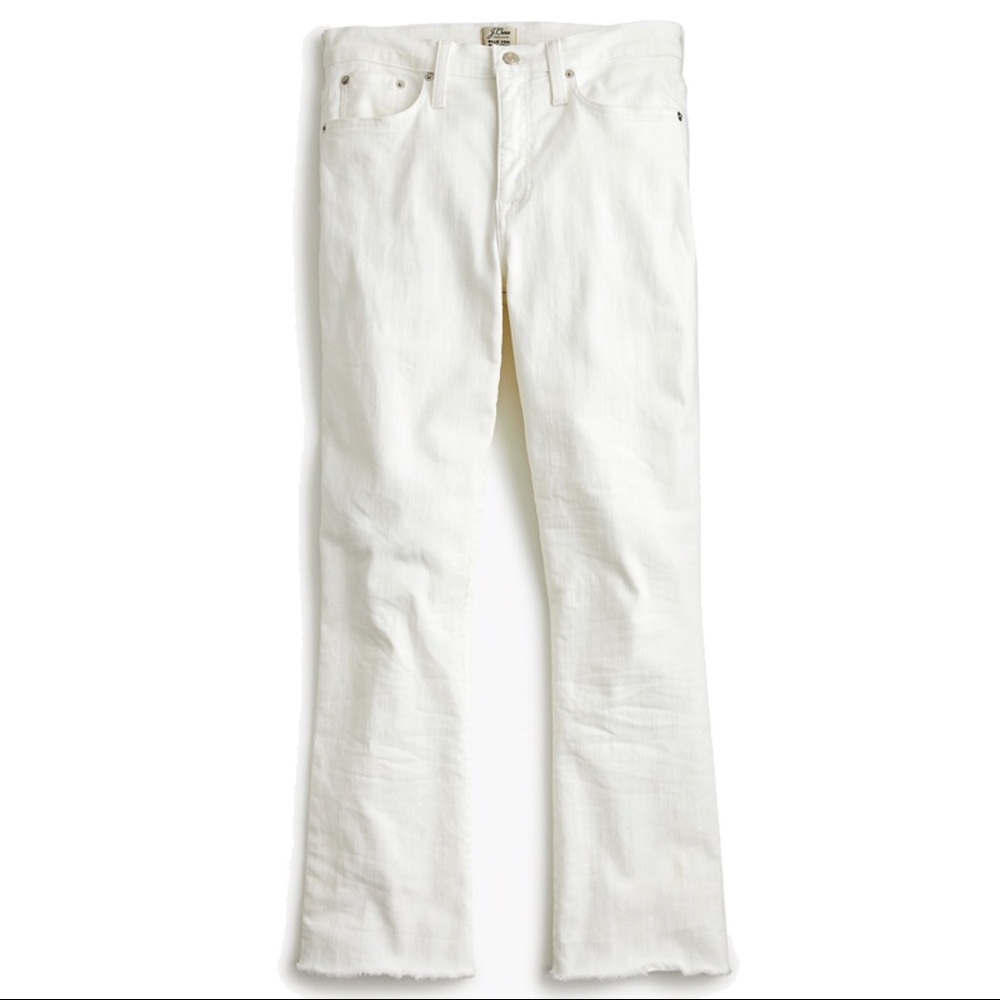 J.Crew white Billie Demi crop boot jeans with frayed hem, sz 32T